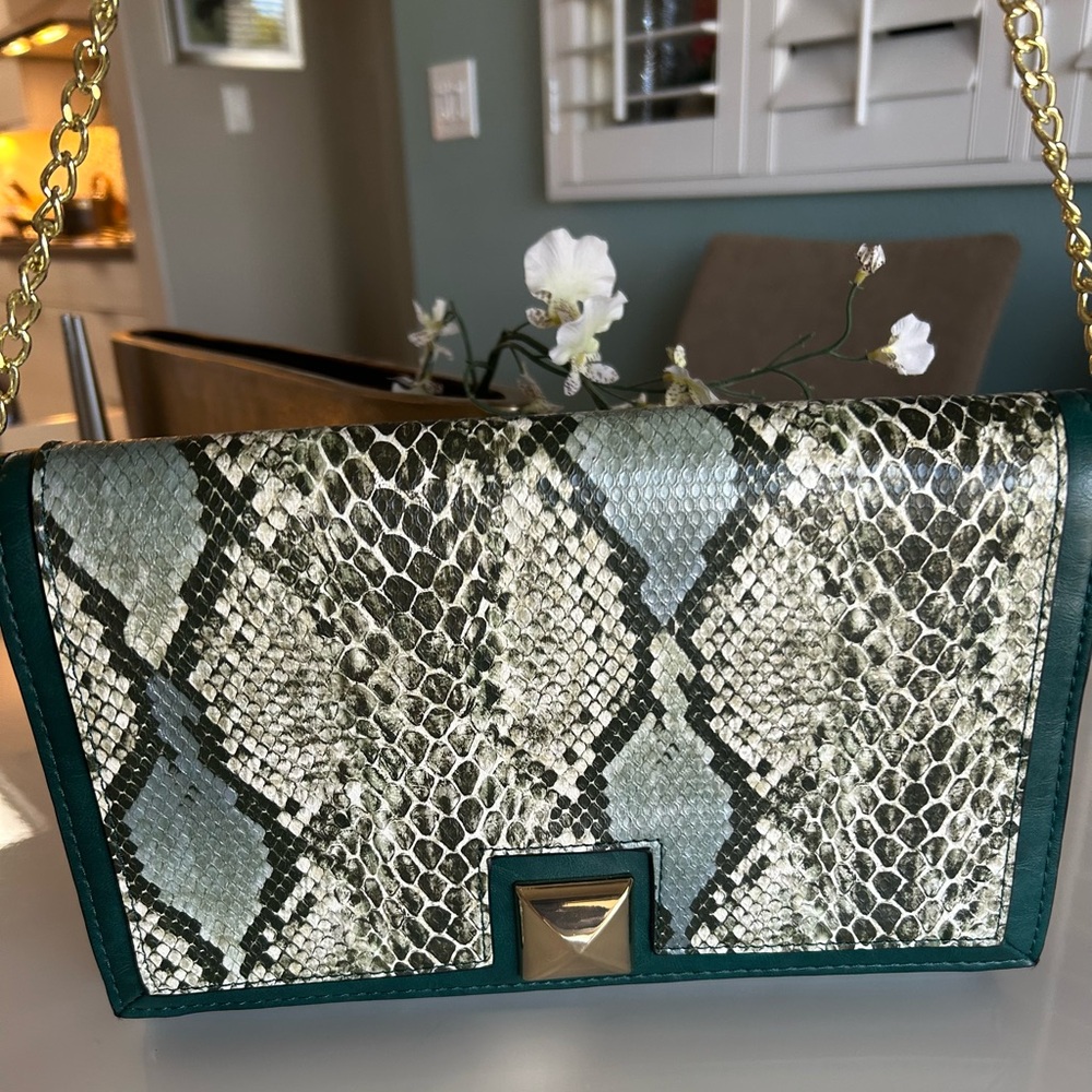 Neiman Marcus Teal Snakeskin Clutch